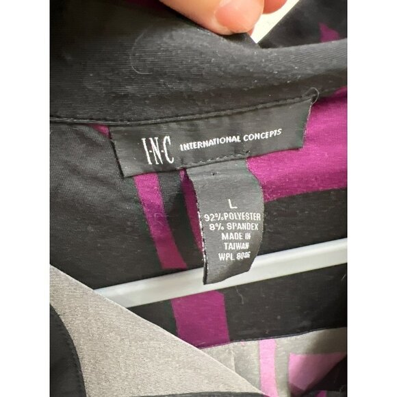 INC Full Button Dress Matching Belt Tie L Polyester Spandex Stretch w Collar pur - Picture 5 of 9